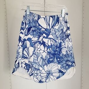 Floral Blue & White Geometric Tatoo Design stretchy skirt